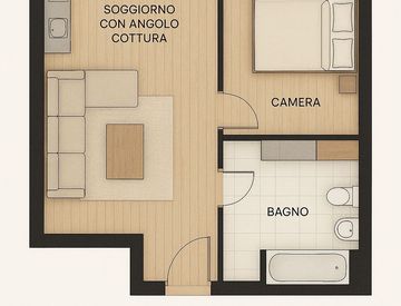 Floor Plan Open Space 30 Mq Quadrato Bilocale In Affitto In Via